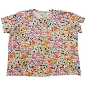 Kim Rogers Womens 1X Floral Tee Perfectly Soft 100% Cotton Short Sleeve Top Pink